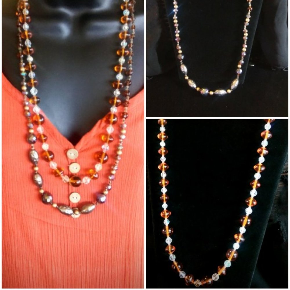SET 2💛VINTAGE💛Amber & Metallic Beaded Necklaces!